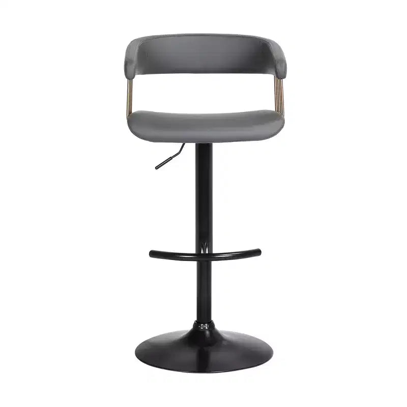 Silla alta giratoria de altura ajustable, de cuero sintético gris y negro con estructura metálica
