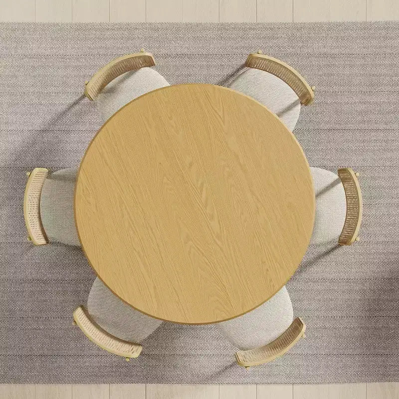 Table de salle à manger ronde en bois de 52 pour 4-6 personnes, avec plateau à bord incurvé et piètement texturé, pour salon, salle à manger ou bureau, naturelle