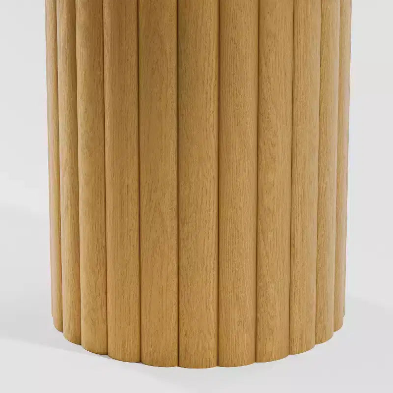 Mesa de comedor redonda de madera de 52 para 4-6 personas, con borde superior en forma de arco y pedestal texturizado, para sala de estar, comedor u oficina, natural