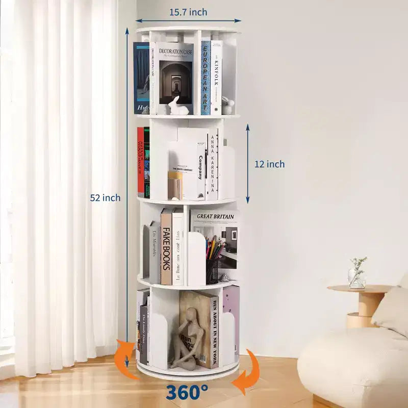 Librería giratoria de 4 niveles, estantería de madera giratoria 360, expositor de pie, organizador estrecho para dormitorio o sala de estar
