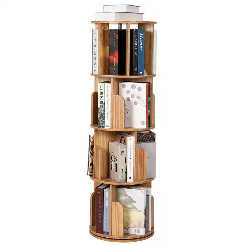 Drehbares Bücherregal mit 4 Ebenen, hölzernes 360-Grad-Drehregal, freistehendes Präsentationsregal, schmales Bücherregal für Schlafzimmer und Wohnzimmer