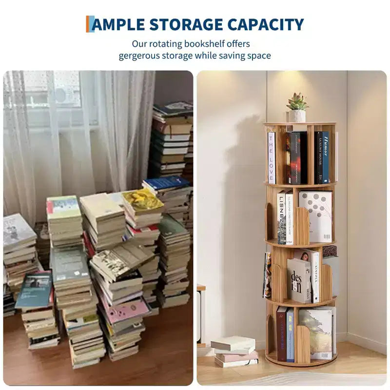 Librería giratoria de 4 niveles, estantería de madera giratoria 360, expositor de pie, organizador estrecho para dormitorio o sala de estar