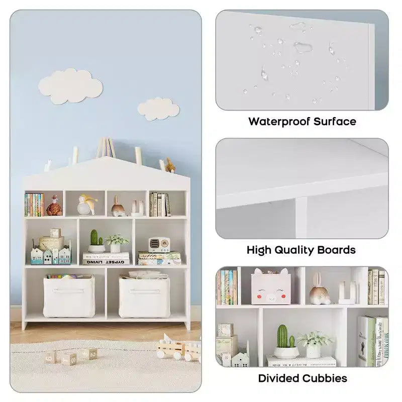 Organisateur de jouets à 9 compartiments et bibliothèque, bibliothèque-armoire de 40.7 pouces pour tout-petits, étagère pour salle de jeux, chambre de bébé, chambre d’enfant ou maisonnette