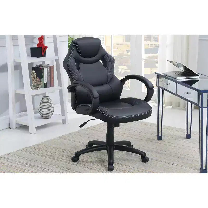 Okak Height-Adjustable Office Chair, Upholstered Desk Chair with Wheels, Comfy Gaming Chair for Office, Study, Play Room