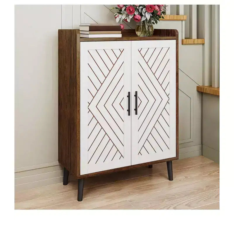 Meuble à chaussures en bois mince à 5 niveaux avec 2 portes, rangement et organisateur à chaussures pour entrée et couloir, gain de place