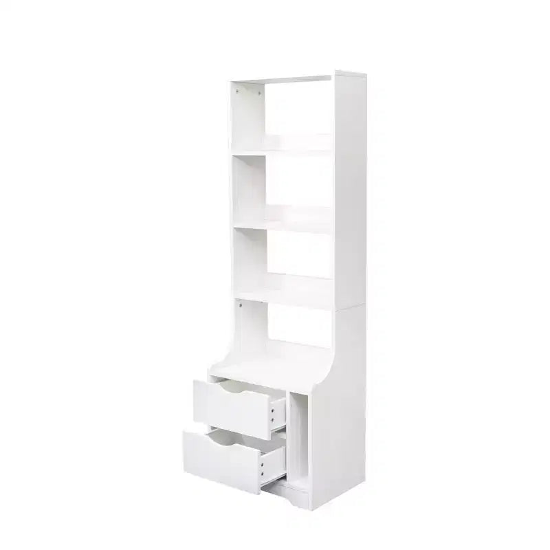 Bibliothèque autoportante, étagères de rangement à 4 niveaux et 2 tiroirs, organisateur de rangement pour le salon et le bureau