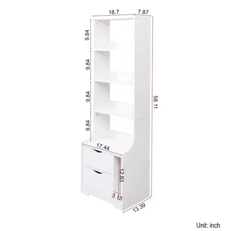 Bibliothèque autoportante, étagères de rangement à 4 niveaux et 2 tiroirs, organisateur de rangement pour le salon et le bureau