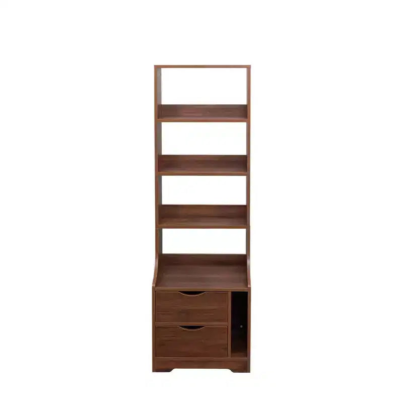 Bibliothèque autoportante, étagères de rangement à 4 niveaux et 2 tiroirs, organisateur de rangement pour le salon et le bureau