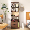 Bibliothèque autoportante, étagères de rangement à 4 niveaux et 2 tiroirs, organisateur de rangement pour le salon et le bureau
