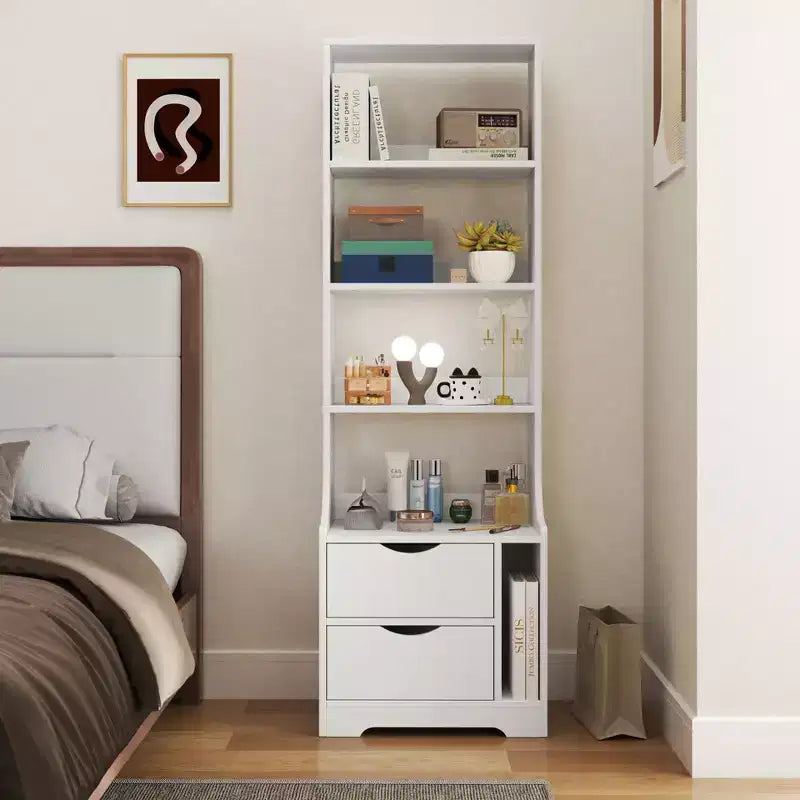 Okak Freestanding Bookshelf, Storage Shelves with 4 Tiers and 2 Drawers, Storage Organizer for Living Room, Office