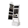 COZONY Kids Jewelry Armoire with Full-Length Mirror & LED, Freestanding Jewelry Cabinet with 3 Drawers, Organizer Vanity for Girls