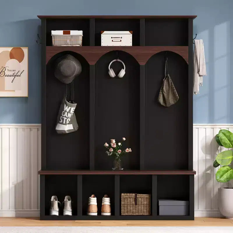 Garderobenständer für den Eingangsbereich mit Schuhregal und Sitzbank, Flur-Schuhschrank mit 5 Haken und 7 Fächern - ModernLuxe