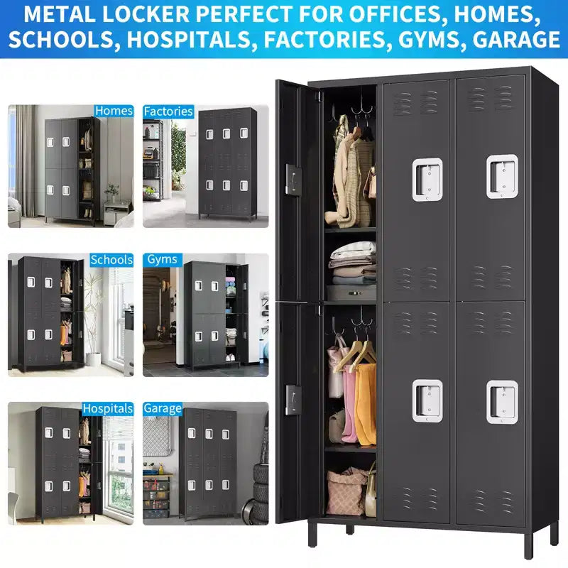 Taquilla metálica de acero con 6 puertas para escuela, oficina, gimnasio o dormitorio, armario de 72 pulgadas para empleados, taquilla industrial con 6 estantes
