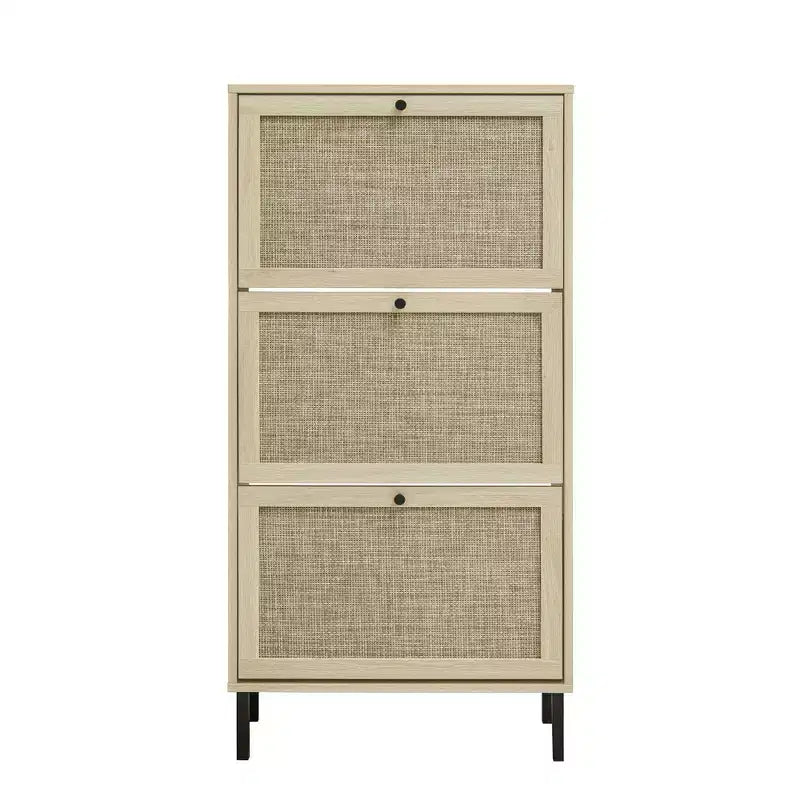 Rattanschuhschrank, freistehender Schuhorganizer mit 3 Klappschubladen, Schuhschrank für Eingangsbereich, Wohnzimmer und Flur