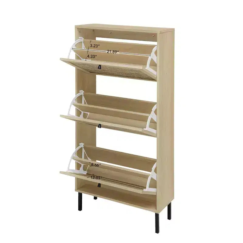 Rattanschuhschrank, freistehender Schuhorganizer mit 3 Klappschubladen, Schuhschrank für Eingangsbereich, Wohnzimmer und Flur