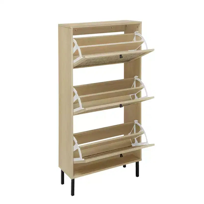 Rattanschuhschrank, freistehender Schuhorganizer mit 3 Klappschubladen, Schuhschrank für Eingangsbereich, Wohnzimmer und Flur