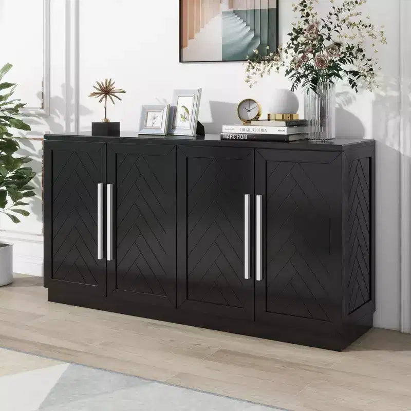 Aparador buffet, armario decorativo con estantes ajustables y tiradores plateados, armario de almacenamiento para sala de estar, recibidor y pasillo