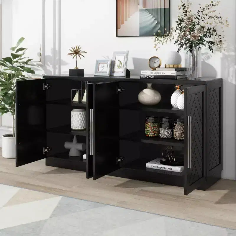 Aparador buffet, armario decorativo con estantes ajustables y tiradores plateados, armario de almacenamiento para sala de estar, recibidor y pasillo