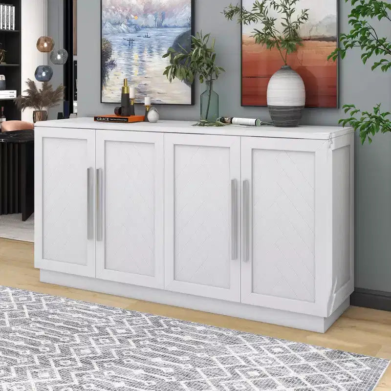 Aparador buffet, armario decorativo con estantes ajustables y tiradores plateados, armario de almacenamiento para sala de estar, recibidor y pasillo