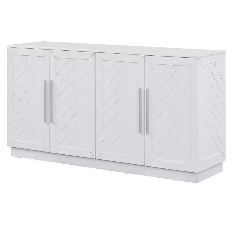Aparador buffet, armario decorativo con estantes ajustables y tiradores plateados, armario de almacenamiento para sala de estar, recibidor y pasillo