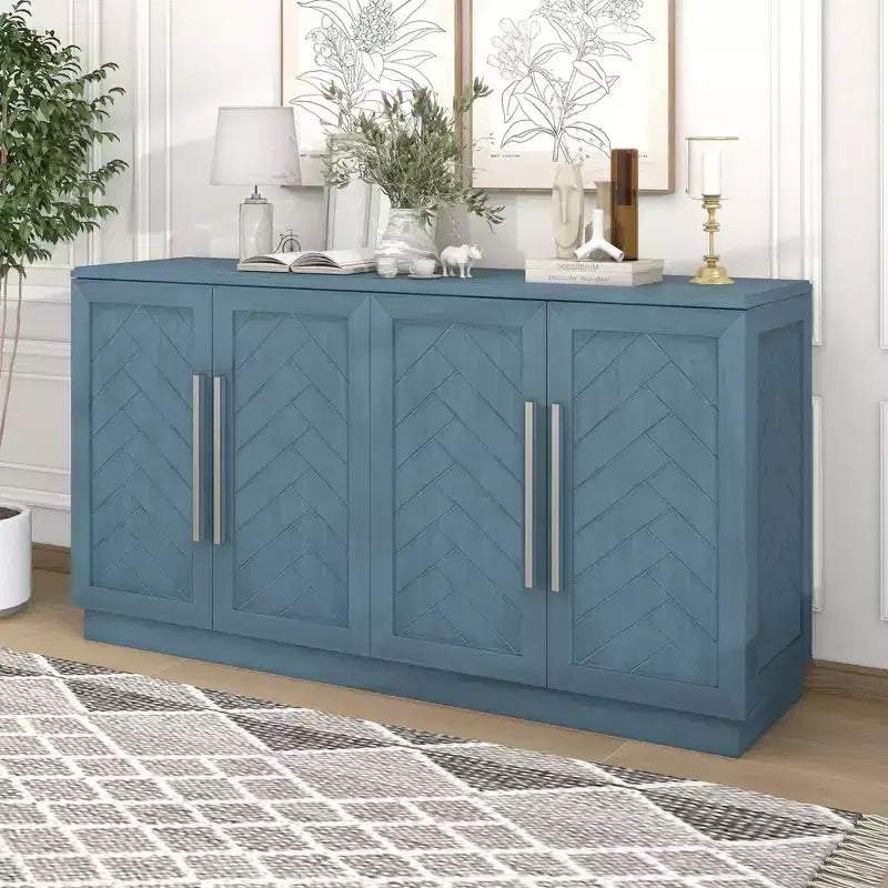 Aparador buffet, armario decorativo con estantes ajustables y tiradores plateados, armario de almacenamiento para sala de estar, recibidor y pasillo