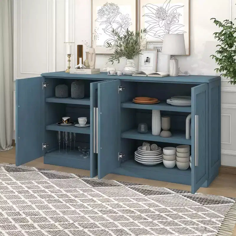 Aparador buffet, armario decorativo con estantes ajustables y tiradores plateados, armario de almacenamiento para sala de estar, recibidor y pasillo