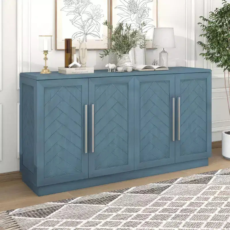 Aparador buffet, armario decorativo con estantes ajustables y tiradores plateados, armario de almacenamiento para sala de estar, recibidor y pasillo