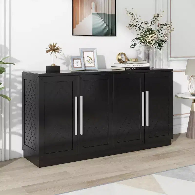 Aparador buffet, armario decorativo con estantes ajustables y tiradores plateados, armario de almacenamiento para sala de estar, recibidor y pasillo