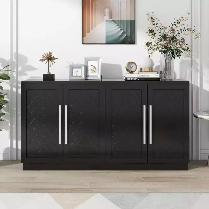 Aparador buffet, armario decorativo con estantes ajustables y tiradores plateados, armario de almacenamiento para sala de estar, recibidor y pasillo