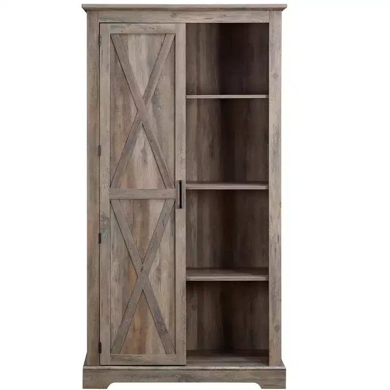 Armario alto de almacenamiento con 1 puerta y 4 estantes, armario de cocina para sala de estar, pasillo y oficina