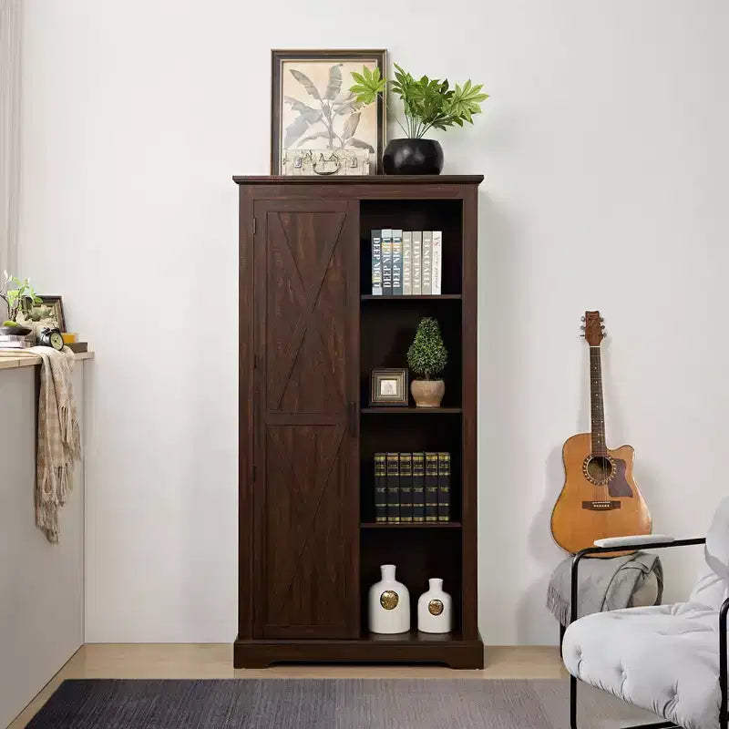 Okak Tall Storage Cabinet, Storage Cabinet with 1 Doors and 4 Shelves, Kitchen Cabinet for Living Room, Hallway and Office