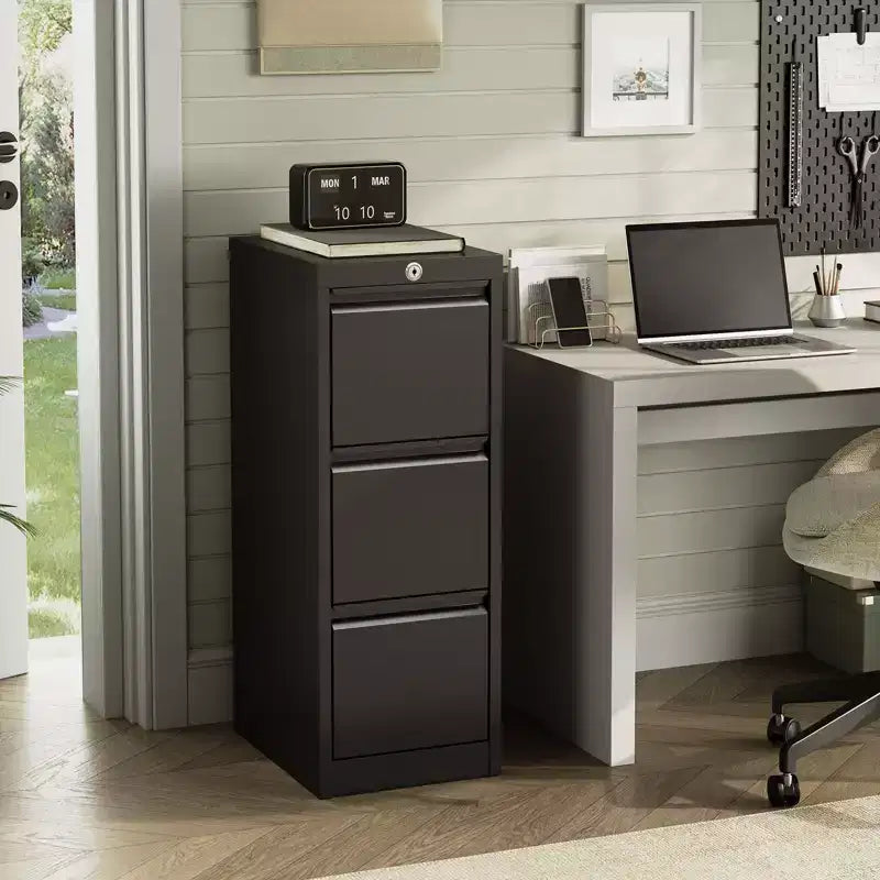 Archivador metálico vertical de 3 cajones con cerradura, gran capacidad para guardar archivos en la oficina en casa o el estudio