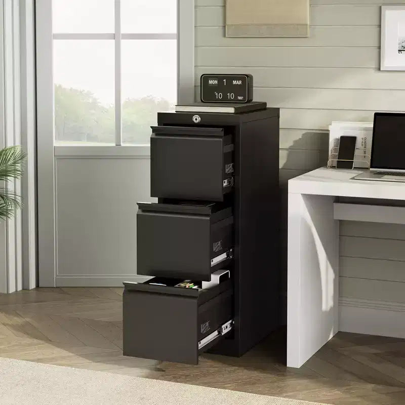 Archivador metálico vertical de 3 cajones con cerradura, gran capacidad para guardar archivos en la oficina en casa o el estudio