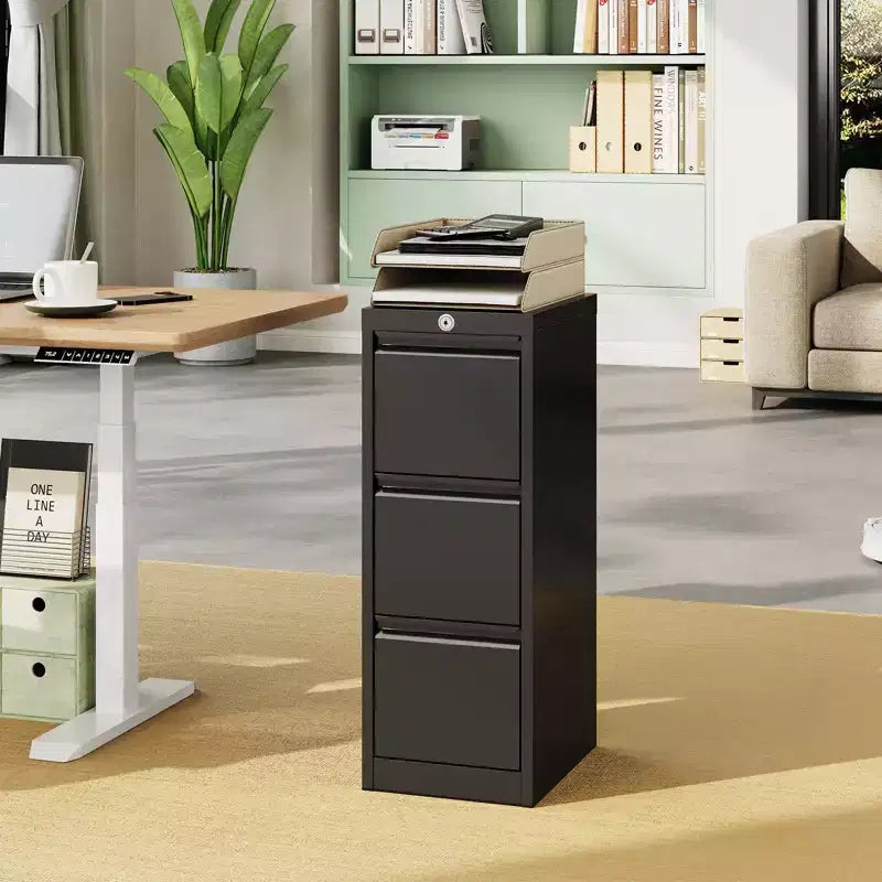 Archivador metálico vertical de 3 cajones con cerradura, gran capacidad para guardar archivos en la oficina en casa o el estudio