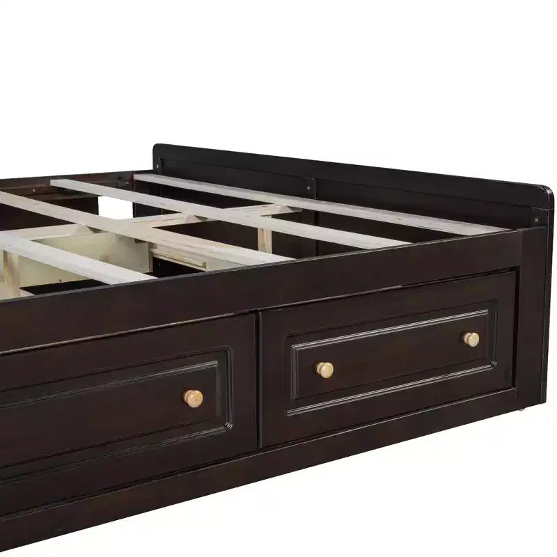 Plattformbettgestell in Queen-Size mit 6 Aufbewahrungsschubladen, Stauraumbett aus Massivholz für Kinder, Jugendliche und Erwachsene, Espressobraun