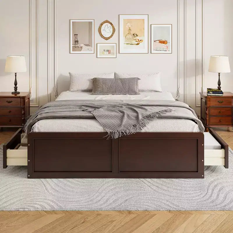 Plattformbettgestell in Queen-Size mit 6 Aufbewahrungsschubladen, Stauraumbett aus Massivholz für Kinder, Jugendliche und Erwachsene, Espressobraun