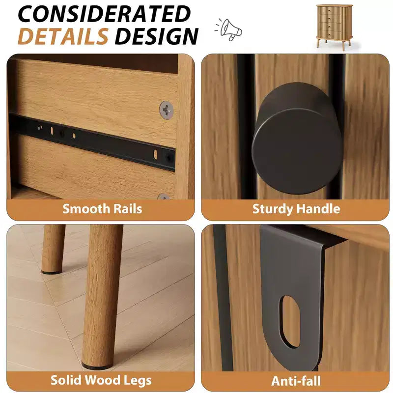 15.7 Kommode aus Holz mit 4 Schubladen und Holzbeinen, kippsicher, fürs Schlafzimmer