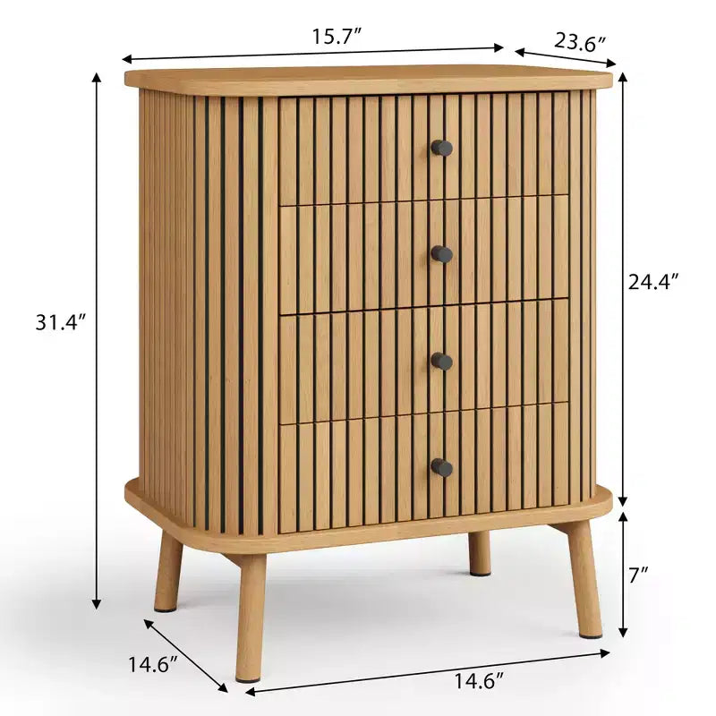15.7 Kommode aus Holz mit 4 Schubladen und Holzbeinen, kippsicher, fürs Schlafzimmer