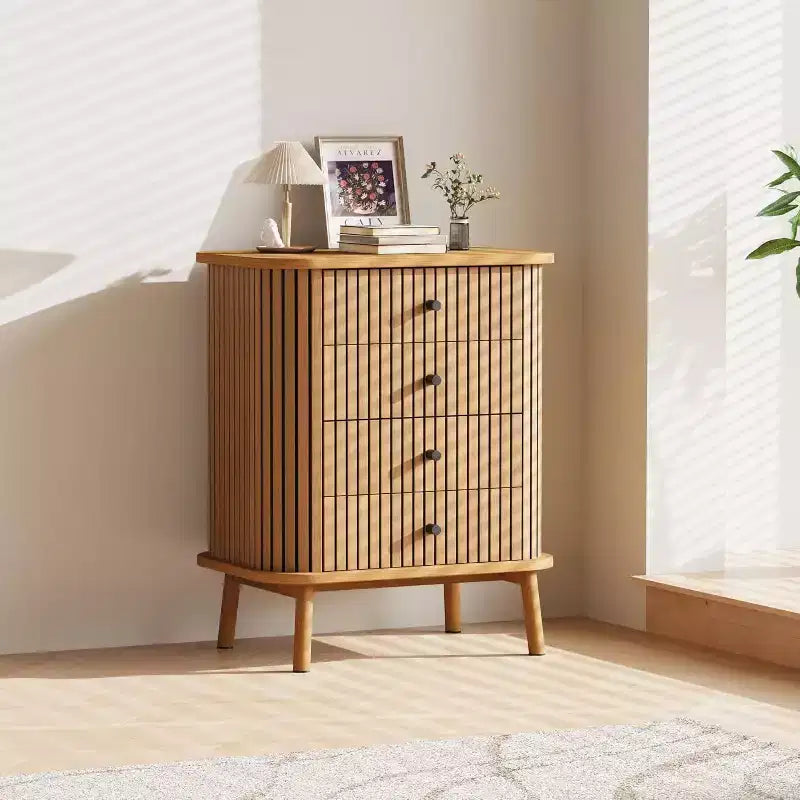 Cómoda de madera de 15.7 con 4 cajones y patas de madera, con protección antivuelco, para dormitorio