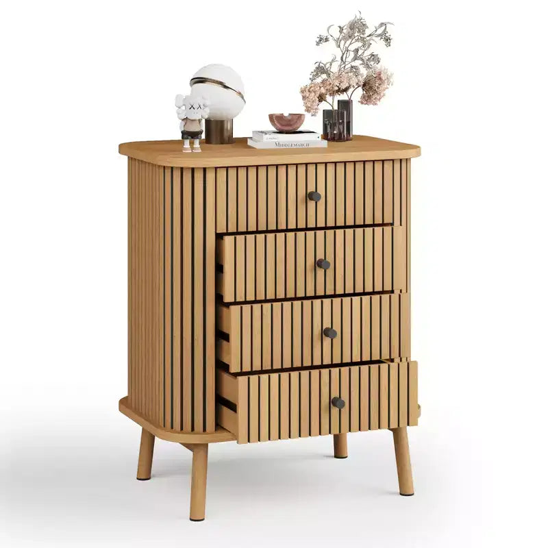 Cómoda de madera de 15.7 con 4 cajones y patas de madera, con protección antivuelco, para dormitorio