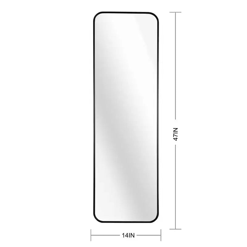 Espejo de puerta moderno de 47*14in con película a prueba de astillas, espejo de cuerpo entero de aleación de aluminio con ganchos y tornillos, espejo de pared para sala de estar