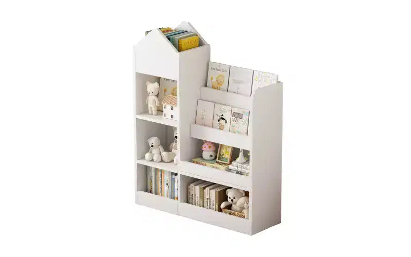 Zevemomo 4 Tier Kids Bookshelf and Toy Storage, Wooden Children Bookshelf, Toy Storage with Bookshelf for Playroom, Classroom, Bedroom, Library,White