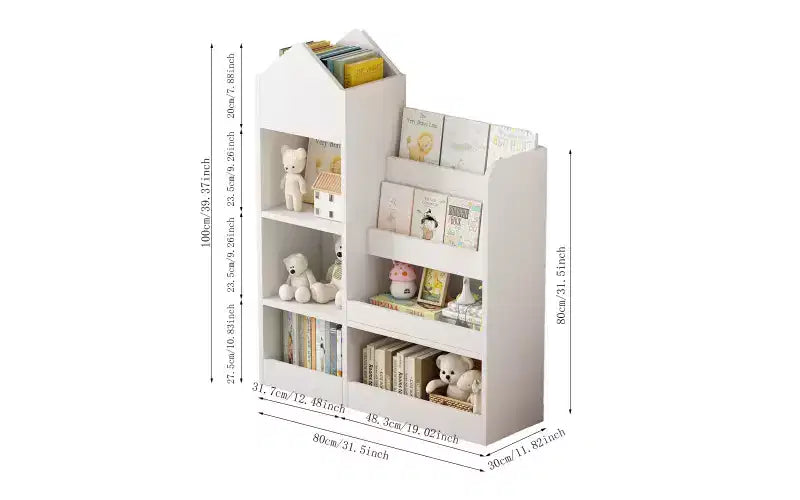 4-stufiges Kinderbücherregal mit Spielzeugaufbewahrung, Bücherregal aus Holz für Kinder, Spielzeugaufbewahrung mit Bücherregal für Spielzimmer, Klassenzimmer, Schlafzimmer und Bibliothek, Weiß