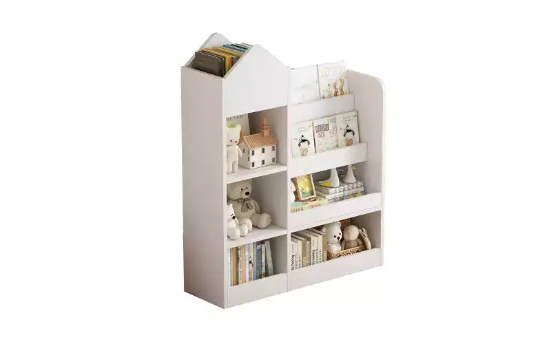 Bibliothèque pour enfants à 4 niveaux avec rangement pour jouets, bibliothèque en bois pour enfants, rangement pour jouets avec bibliothèque pour salle de jeux, classe, chambre ou bibliothèque, blanc