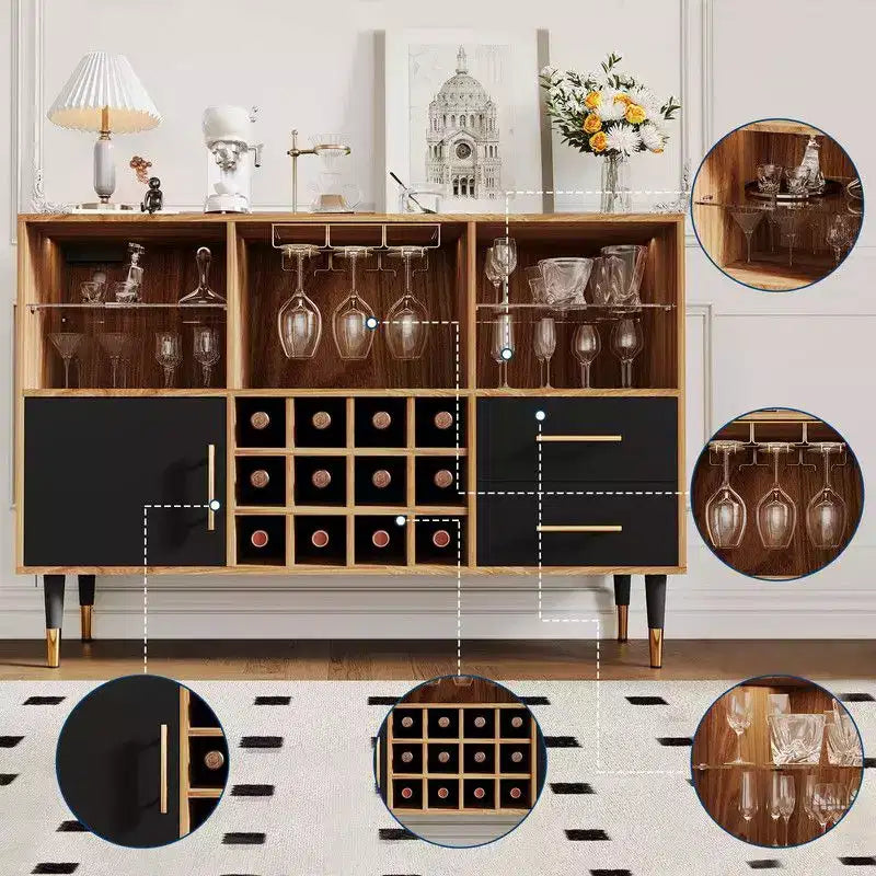 Meuble bar à vin de 47 pouces, meuble de rangement pour boissons alcoolisées et café, buffet avec éclairage LED et station de recharge pour la maison, la cuisine ou la salle à manger