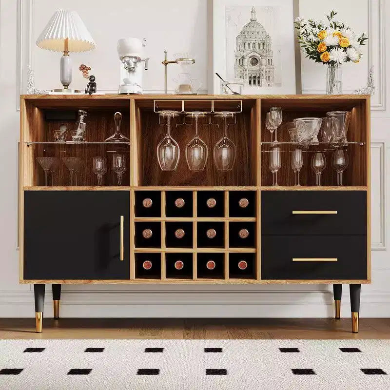 Meuble bar à vin de 47 pouces, meuble de rangement pour boissons alcoolisées et café, buffet avec éclairage LED et station de recharge pour la maison, la cuisine ou la salle à manger