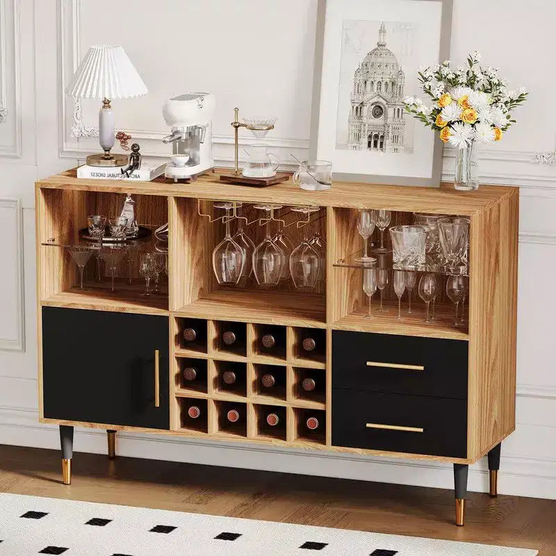 Meuble bar à vin de 47 pouces, meuble de rangement pour boissons alcoolisées et café, buffet avec éclairage LED et station de recharge pour la maison, la cuisine ou la salle à manger