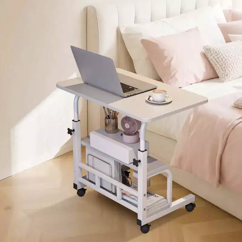 Mobiler Schreibtisch mit Rollen, Computer-Schreibtisch für kleine Räume, kleiner Stehschreibtisch mit Ablagen fürs Arbeitszimmer zu Hause, Beistelltisch fürs Sofa