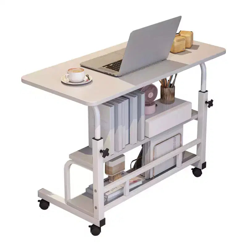 Mobiler Schreibtisch mit Rollen, Computer-Schreibtisch für kleine Räume, kleiner Stehschreibtisch mit Ablagen fürs Arbeitszimmer zu Hause, Beistelltisch fürs Sofa