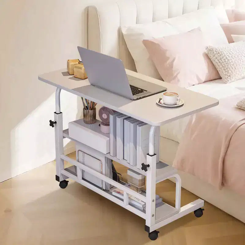 Mobiler Schreibtisch mit Rollen, Computer-Schreibtisch für kleine Räume, kleiner Stehschreibtisch mit Ablagen fürs Arbeitszimmer zu Hause, Beistelltisch fürs Sofa